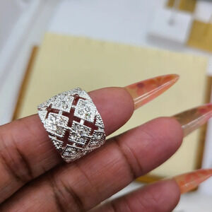 Silver Plated Lattice Ring w/ Tiny Rhinestones / Size 5